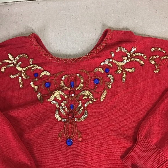 Diane Marco  Vintage sequins Embellished off the shoulder Sweater Women size 18W - Picture 4 of 9